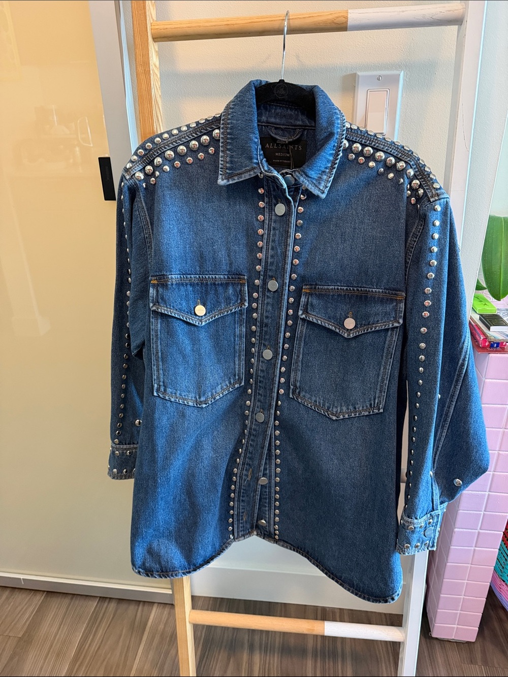 AllSaints Blue Studded Denim Jacket